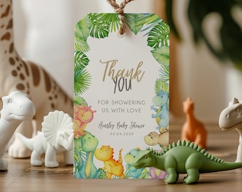 Dinosaur Thank You Gift Tag Editable Template, Dinosaur Baby Shower Favors, Printable Favors, Editable Favors, Instant Download - BD101