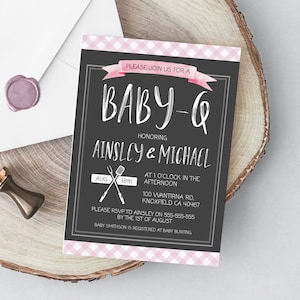 Baby BBQ Editable Invitation Template, BABY-Q Baby Shower Invite, Baby Girl, Barbecue, Instant Download, Rustic, Plaid, Picnic, Printable