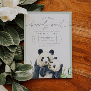 Panda babyshoweruitnodiging, we kunnen wachten babyshower bewerkbare uitnodiging, direct downloaden, genderneutraal, afdrukbare uitnodiging, BD144