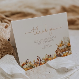 Tarjeta de agradecimiento para baby shower de otoño, nota de agradecimiento para baby shower de otoño, tarjeta de agradecimiento con flores de calabaza, letrero de agradecimiento imprimible, otoño, BD192