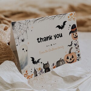 Tarjeta imprimible de agradecimiento de Halloween, tarjetas de agradecimiento de baby shower de Halloween, baby shower espeluznante, notas de agradecimiento de un pequeño boo, octubre, BD193