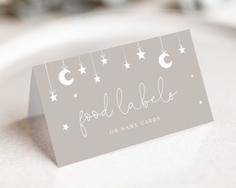 Moon & Stars Editable Food Labels / Place Cards, Twinkle Twinkle Little Star Baby Shower, Printable Food Cards, Gender Neutral Baby, BD166