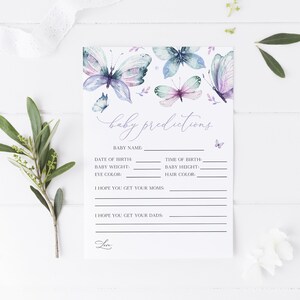 Modèle de carte de prédictions de bébé papillon, jeu de baby shower fille, téléchargement immédiat, saupoudrer pour bébé, carte imprimable, shower de papillons, BD120