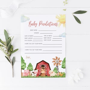 Boerderij baby voorspellingen gamekaart, boerderij babyshower voorspellingen, bewerkbare sjabloon, onmiddellijke download Barnyard babyshower genderneutraal BD121