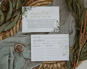 Greenery Recipe for the Bride-to-be Cards, Eucalyptus Bridal Shower, Rustic Recipe Fill-in Cards, Bridal Shower Decor, Printable Cards, BD44