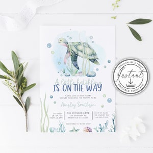 A Little Hatchling Is On the Way Baby Shower Invitation Editable Template, Ocean Baby, Turtle Baby Shower Invite, Instant Download BD105