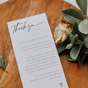 Plantilla minimalista de agradecimiento para boda, diseño moderno de mesa, tarjeta minimalista, editable, descarga instantánea, BD115