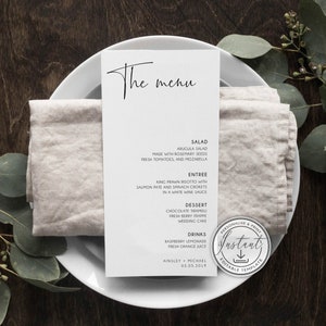 Minimalist Menu Editable Template, Modern Wedding Menu, Minimal Wedding, Wedding Table Decor, Instant Download, Minimalistc, Printable, BD53