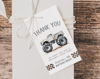 Monster Truck Editable Favors, Grey Monster Truck Birthday Party Gift Tag, Printable Monster Truck Favors, Monster Truck Party, BD199