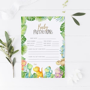 Kaartsjabloon dinosaurus baby voorspellingen, dinosaurus babyshower spel, instant download, jongensbabyshower, bewerkbare sjabloon, afdrukbaar - BD101