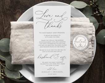 Wedding Thank You Note Template, Rustic, Wedding Place Setting Thank You, Table Card, Wedding Table Decor, Editable, Instant Download, BD44