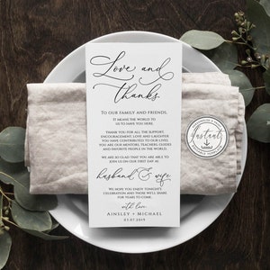 Wedding Thank You Note Template, Rustic, Wedding Place Setting Thank You, Table Card, Wedding Table Decor, Editable, Instant Download, BD44