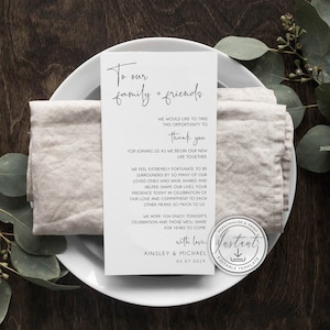 Minimalistische Hochzeit Dankeschön Vorlage, Moderne Hochzeit Gedeck Danke, Tischkarte, Minimale Hochzeit, Hochzeitstischdekoration, BD53
