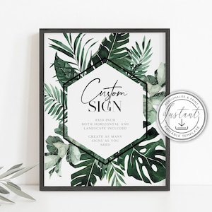 Tropical Custom Wedding Sign Editable Template, Tropical Wedding Signage, Beach, Instant Download, Destination, Printable Sign - BD102