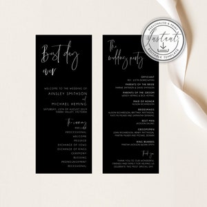 Black Modern Wedding Program Editable Template, Minimalist Wedding program, Printable Minimalist Order of Service, Ceremony Program, BD64