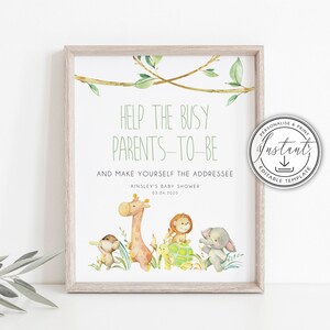Jungle Addressee Baby Shower Sign Template, Jungle Themed Baby Shower, Safari Baby Shower Signage, Instant Download, Printable Sign - BD98