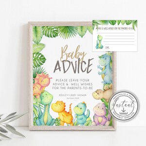 Dinosaur Baby Advice Baby Shower Editable Sign template, Dinosaur Baby Shower, Boy Baby Shower, Instant Download, Printable Sign - BD101