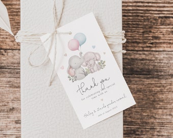 Gender Reveal Thank You Favors, Elephant Gender Reveal Printable Gift Tag, Thank You Gift Tag, He or She Gift Tag, Printable Favors, BD179