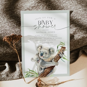 Koala Baby Shower Editable Invitation Template, Australian Animals Baby Shower Invite, Instant Download, Printable Invite, Baby Koala, BD144
