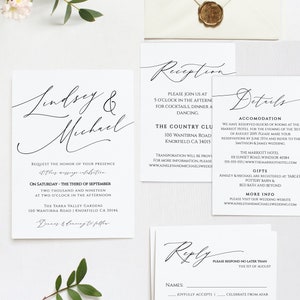 Wedding Invitation Editable Template, Modern Wedding Invitation Suite, Simple Invitation Set, Black and White, Elegant Calligraphy, BD50