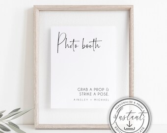 Minimalist Photo Booth Sign Editable Template, Modern Wedding Signage, Printable Sign Wedding, Templett, Minimal Wedding Sign, BD53