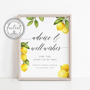 Placa de Conselhos e Desejos de Boas Festas com Modelo de Cartão para Preencher, Placa de Chá de Panela com Limão, Aquarela de Limão Cítrico, Download Instantâneo, Para Imprimir - BD81