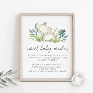 Modèle d'enseigne « Doux voeux de bébé », enseigne modifiable, baby shower éléphant, baby shower safari, animaux de la jungle, sexe neutre, imprimable, BD47