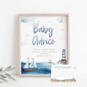 Nautical Baby Advice Sign Template, Nautical Baby Shower Signage, Blue Boy Baby Shower Printable Sign, Anchor Sign, Sailboat Decor, BD186