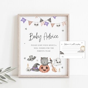 Letrero editable con consejos para baby shower de Halloween, letrero para baby shower de otoño, descarga instantánea, letrero imprimible, Calabacita bebé, BD136
