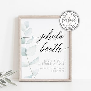 Eucalyptus Photo Booth Editable Wedding Sign Template, Rustic Wedding, Printable Wedding Signage, Instant Download, Greenery Wedding, BD71