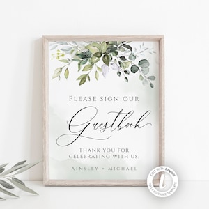 Wedding Guestbook Sign Template, Editable Sign, Greenery, Instant Download, Printable Sign, Wedding Decor, Watercolor, Rustic Sign, BD44
