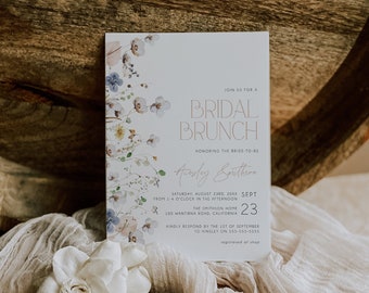 Invito per brunch nuziale con fiori di campo, modello di invito modificabile per brunch boho, addio al nubilato primaverile floreale, stampabile, BD151