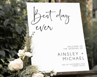 Minimalist Wedding Welcome Sign Template, Best Day Ever Sign, Modern Wedding Welcome Sign, Printable Welcome Sign Wedding, Templett, BD53