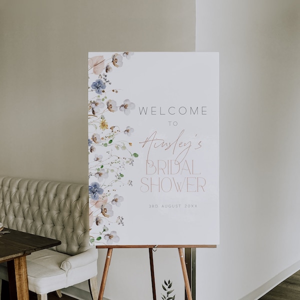 Wildflowers Bridal Shower Welcome Sign, Bohemian Shower Welcome Signage, Floral Spring, Garden Flowers Printable Sign, Boho Sign, BD151