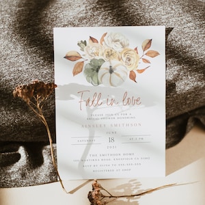 Pumpkin Bridal Shower Invitation, Fall In Love Bridal Shower Editable Invitation, Instant Download, Fall Bridal Shower, Printable, BD114