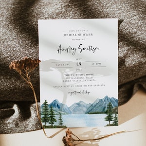 Mountain Bridal Shower Invitation, Editable Invitation Template, Lake Bridal Shower Invite, Instant Download, Printable Invite, BD124