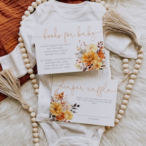 Herbst Bücher für Baby & Windel Raffle Karteneinsätze, Herbst-Babyparty-Einladungskarten, Herbst Bücher + Windel Karten, printable, Boho Fall BD192