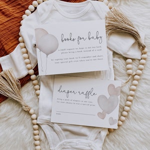 Beige babyboeken en luier Insteekkaarten loterijkaarten, beige ballonkaart insteekkaarten, afdrukbare beige genderneutrale insteekkaart babyshower, BD179