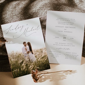 Minimalistische Foto Hochzeitseinladung Set, Beige, einfache, moderne Hochzeit einladen, bearbeitbare Vorlage, Sofort Download, druckbare Einladung #1