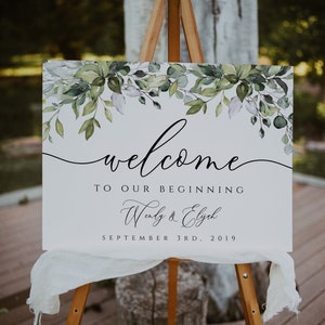 Greenery Wedding Welcome Sign Template, Rustic Wedding Welcome Sign, Printable Welcome Sign Wedding, Templett, Eucalyptus, Watercolor, BD44