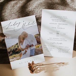 Minimalistisches Foto Hochzeitseinladungs-Set, einfache, moderne Hochzeit einladen, bearbeitbare Vorlage, sofortiger Download, druckbare Einladung, Minimal #2