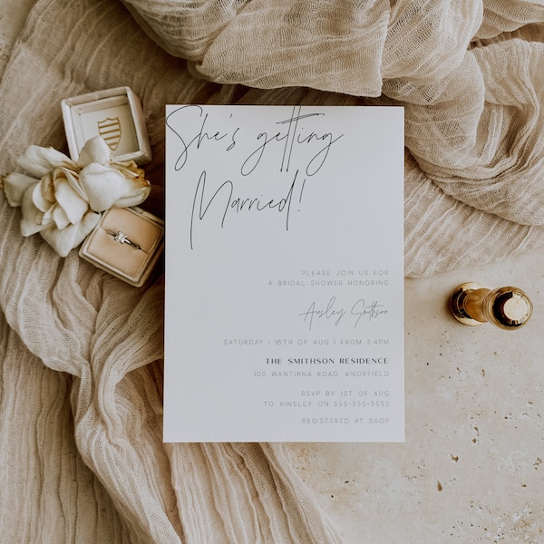 Minimalist Bridal Shower Invitation Editable Template, Modern Bridal Shower, Instant Download, Printable, She's Getting Married - BD108