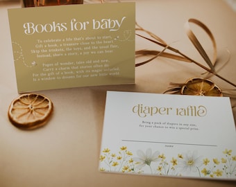 Bee Books for Baby & Diaper Raffle Card Insert, Bee Baby Shower Editable Invite, Gender Neutral Shower, Printable Invite, Evite, BD216