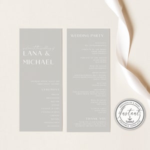 Minimalist Beige Wedding Program Editable Template, Modern Wedding program, Printable Minimalist Order of Service, Ceremony Program - BD91