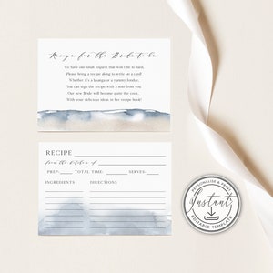 Strandrecept voor de aanstaande bruid insteekkaart en blanco receptkaart, oceaanvrijgezellenfeest, minimalistisch, keukenthee, tropische douche - BD74