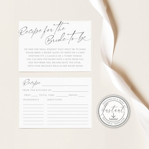 Minimalist Recipe for the Bride-to-be Card Insert, Recipe Fill-in Card, Editable Template, Instant Download, Modern Bridal Shower - BD76