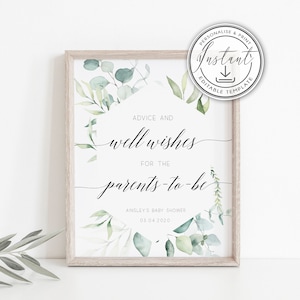 Cartello con consigli e auguri per i futuri genitori, futura mamma, baby shower rustico, cartello stampabile, biglietto di consigli, verde tenue, BD70