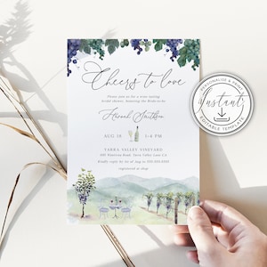 Wine Tasting Bridal Shower Editable Invitation, Vineyard Bridal Shower, Instant Download, Printable Invite, Country, Napa Wedding, BD100