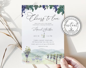 Wine Tasting Bridal Shower Editable Invitation, Vineyard Bridal Shower, Instant Download, Printable Invite, Country, Napa Wedding, BD100