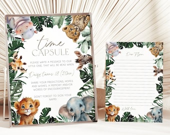 Wild One Time Capsule Sign Template, Safari 1st Birthday Party Editable Sign, Jungle Animals First Birthday Decor, Printable Sign, BD183